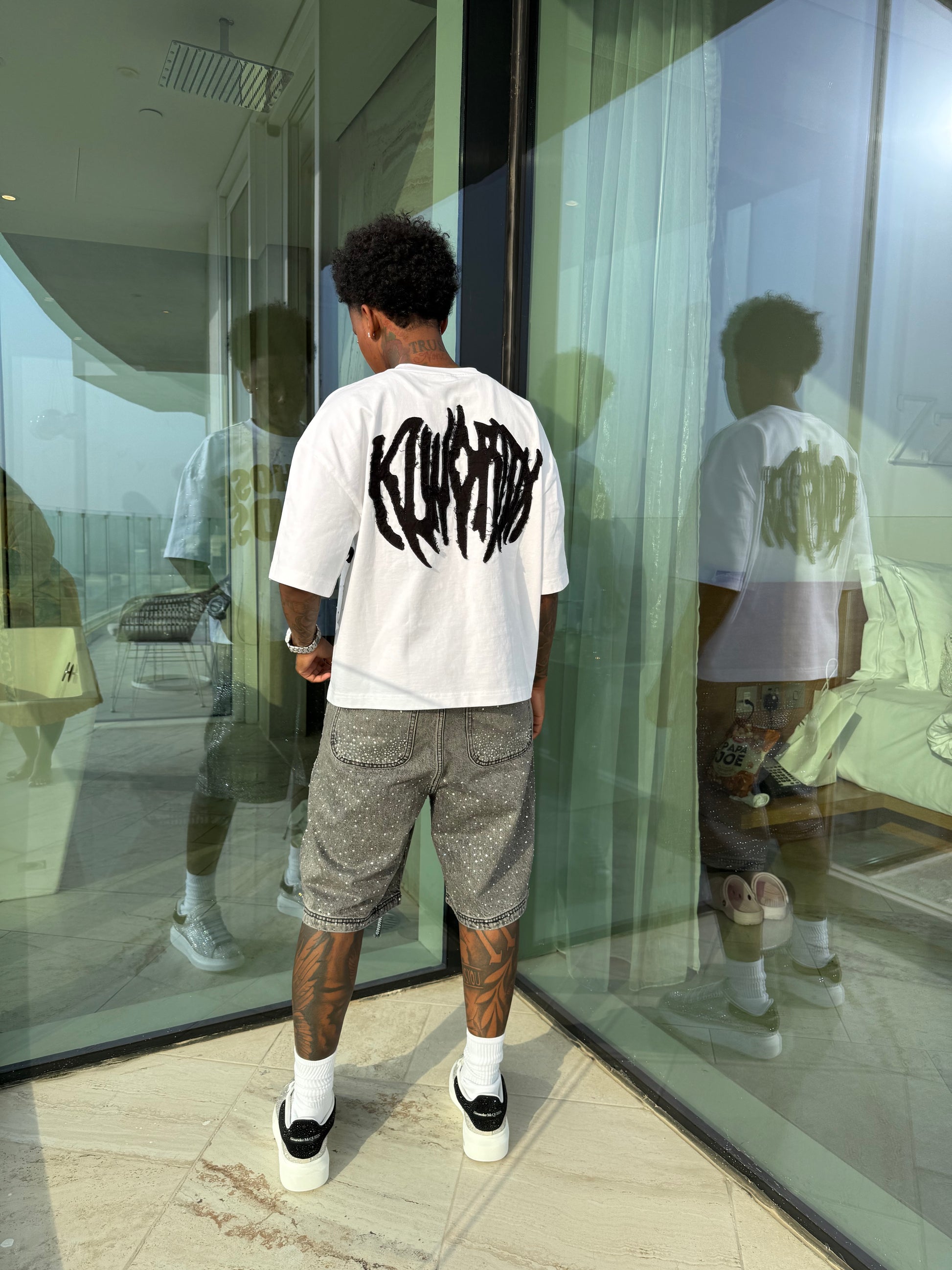 WHITE “ EAT THOSE WORDS “ RHINESTONE TEE ( MENS)