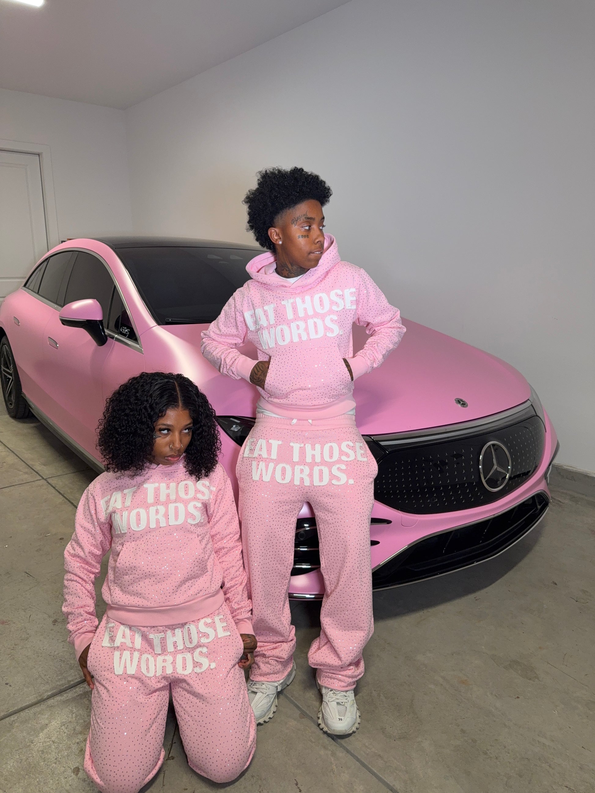 PINK " EAT THOSE WORDS " RHINESTONE HOODIE