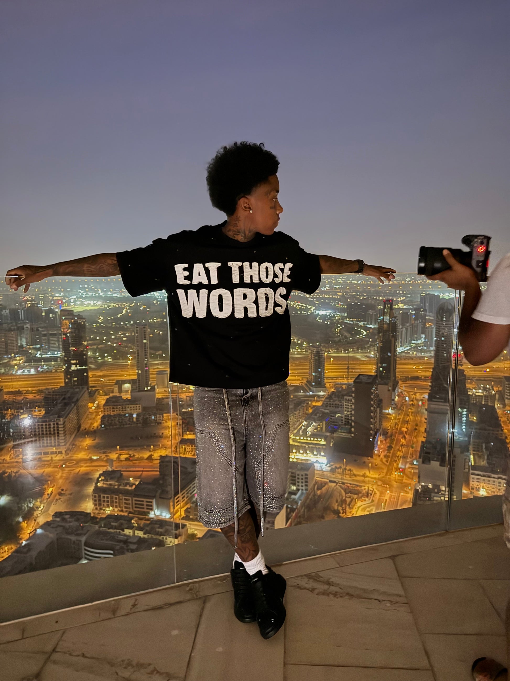BLACK “EAT THOSE WORDS “ RHINESTONE TEE ( MENS)